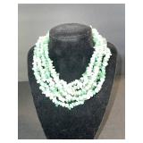 Green Chip Bead Necklace - 4-Strand Multi-Row