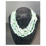 Green Chip Bead Necklace - 4-Strand Multi-Row
