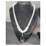 Crystal Pendant Necklace - Green Turquoise Bead Necklace & Matching Bracelet - 3-Piece Jewelry Set