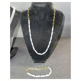 Crystal Pendant Necklace - Green Turquoise Bead Necklace & Matching Bracelet - 3-Piece Jewelry Set