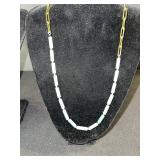 Crystal Pendant Necklace - Green Turquoise Bead Necklace & Matching Bracelet - 3-Piece Jewelry Set