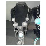 Turquoise Jewelry Set - 2 Necklaces & Beaded Bracelet, Silver-Tone