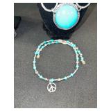 Turquoise Jewelry Set - 2 Necklaces & Beaded Bracelet, Silver-Tone