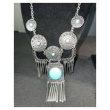 Turquoise Jewelry Set - 2 Necklaces & Beaded Bracelet, Silver-Tone