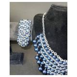 Blue Pearl Necklace Set - Bracelet & Earrings - Multi-Strand Silver-Tone