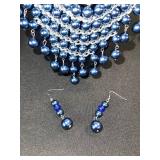 Blue Pearl Necklace Set - Bracelet & Earrings - Multi-Strand Silver-Tone
