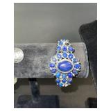 Jewelry Set - Silver-Tone Necklace, Bracelet & Matching Accessories with Blue & White Cabochons