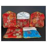 Silk Floral Pouches - Red With Yellow Trim (Lot of 5)