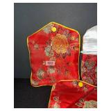 Silk Floral Pouches - Red With Yellow Trim (Lot of 5)