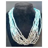 Turquoise Bead Multi-Strand Necklace & Matching Earrings Set