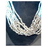 Turquoise Bead Multi-Strand Necklace & Matching Earrings Set