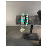 Turquoise Bead Necklace Set with Pearl Accents - Necklace, 2 Bracelets & Earrings