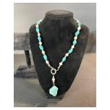 Turquoise Bead Necklace Set with Pearl Accents - Necklace, 2 Bracelets & Earrings