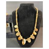 Beaded Stone Disc Necklace & Bracelet Set - Earth-Tone Beads