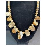 Beaded Stone Disc Necklace & Bracelet Set - Earth-Tone Beads