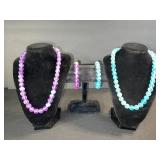 Bead Necklaces & Bracelets Set - Purple & Turquoise, 4-Piece