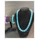 Bead Necklaces & Bracelets Set - Purple & Turquoise, 4-Piece