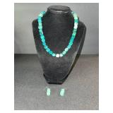Turquoise Bead Necklace & White Cube Accent Earrings Set