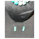 Turquoise Bead Necklace & White Cube Accent Earrings Set