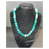 Turquoise Bead Necklace & White Cube Accent Earrings Set