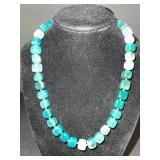 Turquoise Bead Necklace & White Cube Accent Earrings Set