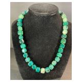 Turquoise Bead Necklace & White Cube Accent Earrings Set