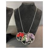 Heart Pendant Necklace, Tree of Life Beaded Necklace & Heart-Shaped Earrings Set