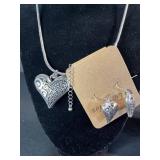 Heart Pendant Necklace, Tree of Life Beaded Necklace & Heart-Shaped Earrings Set