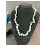 Turquoise Bead Necklace Set - 2 Long Necklaces & 1 Bracelet, Bright Sky Blue Stones