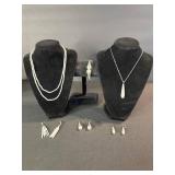 Pearl Jewelry Set - 2-Strand Pearl Necklace, Teardrop Pendant & Pearl Drop Earrings