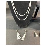 Pearl Jewelry Set - 2-Strand Pearl Necklace, Teardrop Pendant & Pearl Drop Earrings