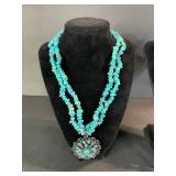 Turquoise Heishi Bead Necklaces with Floral Pendant & Matching Bracelet