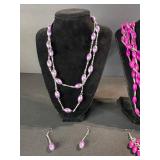 Beaded Necklaces & Earrings Set - Purple & Pink