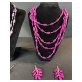Beaded Necklaces & Earrings Set - Purple & Pink