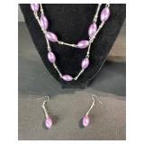 Beaded Necklaces & Earrings Set - Purple & Pink