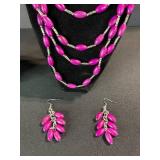 Beaded Necklaces & Earrings Set - Purple & Pink