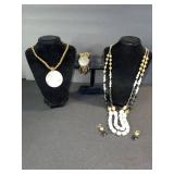 Gold-Tone Bead Necklace Set - Coin Pendant Necklace, Beaded Bracelet & Earrings