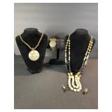 Gold-Tone Bead Necklace Set - Coin Pendant Necklace, Beaded Bracelet & Earrings