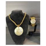 Gold-Tone Bead Necklace Set - Coin Pendant Necklace, Beaded Bracelet & Earrings