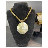 Gold-Tone Bead Necklace Set - Coin Pendant Necklace, Beaded Bracelet & Earrings