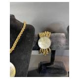 Gold-Tone Bead Necklace Set - Coin Pendant Necklace, Beaded Bracelet & Earrings