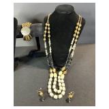 Gold-Tone Bead Necklace Set - Coin Pendant Necklace, Beaded Bracelet & Earrings