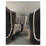 Silver-Tone Beaded Necklace Set with Bracelet - 3-Piece Jewelry Collection