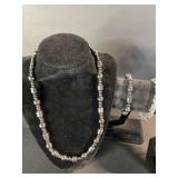 Silver-Tone Beaded Necklace Set with Bracelet - 3-Piece Jewelry Collection