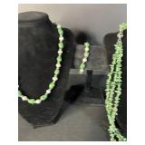 Jewelry Set: Emerald Green Bead & Pearl Necklaces, Bracelet, Earrings