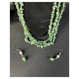 Jewelry Set: Emerald Green Bead & Pearl Necklaces, Bracelet, Earrings