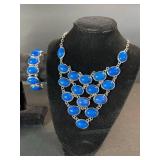 Blue Cabochon Necklace - Bracelet & Yellow Bead Crystal Necklace (Lot of 3)