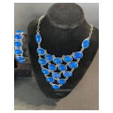 Blue Cabochon Necklace - Bracelet & Yellow Bead Crystal Necklace (Lot of 3)