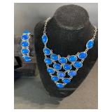 Blue Cabochon Necklace - Bracelet & Yellow Bead Crystal Necklace (Lot of 3)
