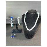 Turquoise Bead Necklace, Bracelet & Earrings Set